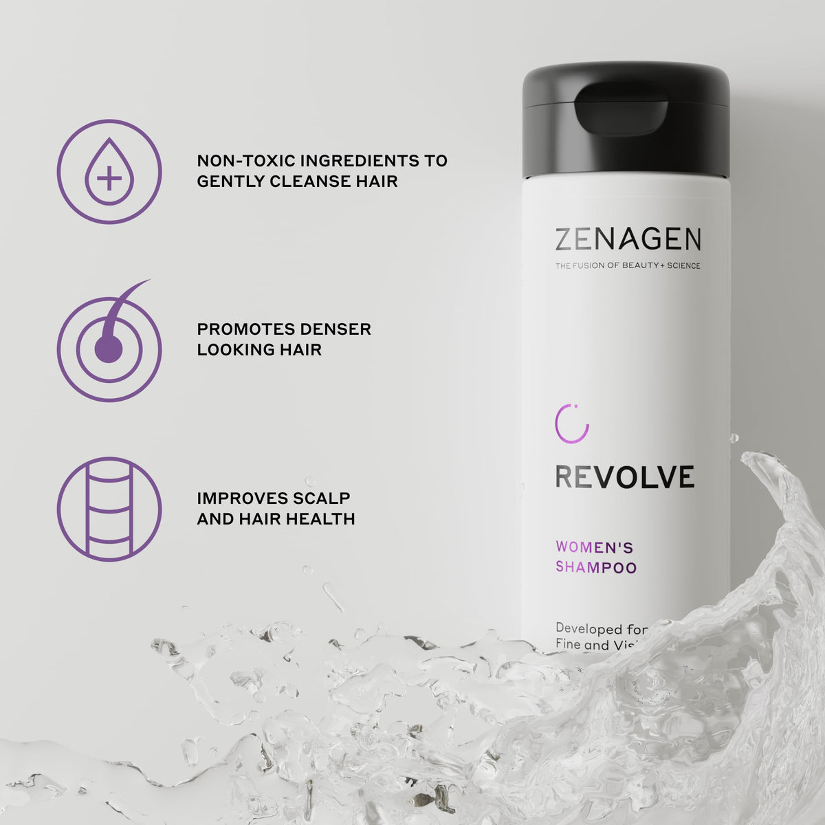 Zenagen Revolve woman applying shampoo illustrating simple five-minute treatment