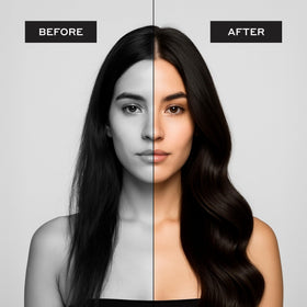 Zenagen bottle beside hair tools showing size and styling versatility benefit