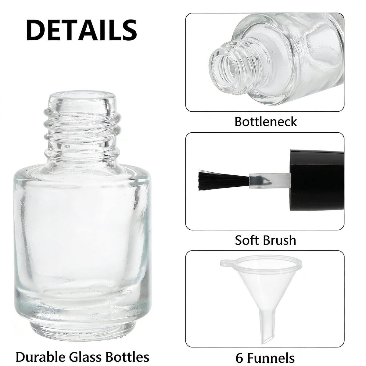 ZENFUN clear 5ml glass bottle detail showing durable refillable body