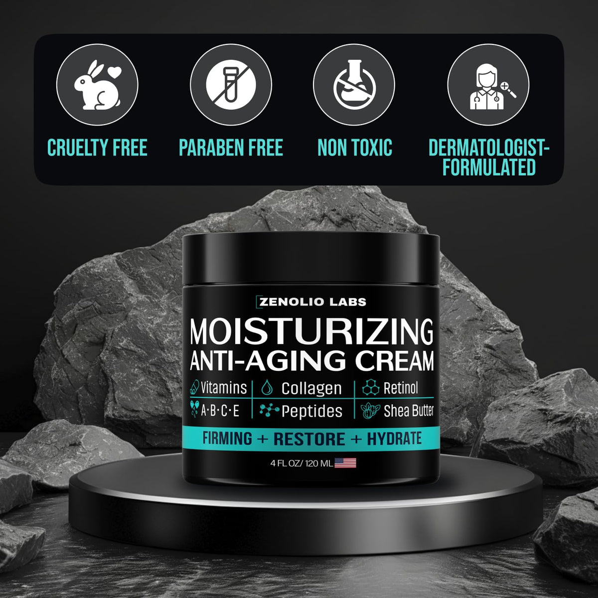 Zenolio Labs on bathroom shelf in lifestyle setting suggesting daily grooming routine