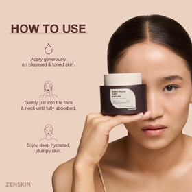 Model applying Zenskin to face and neck for hydrated, even-looking skin