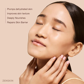 Zenskin cream texture close-up highlighting smooth, fast-absorbing formula benefit