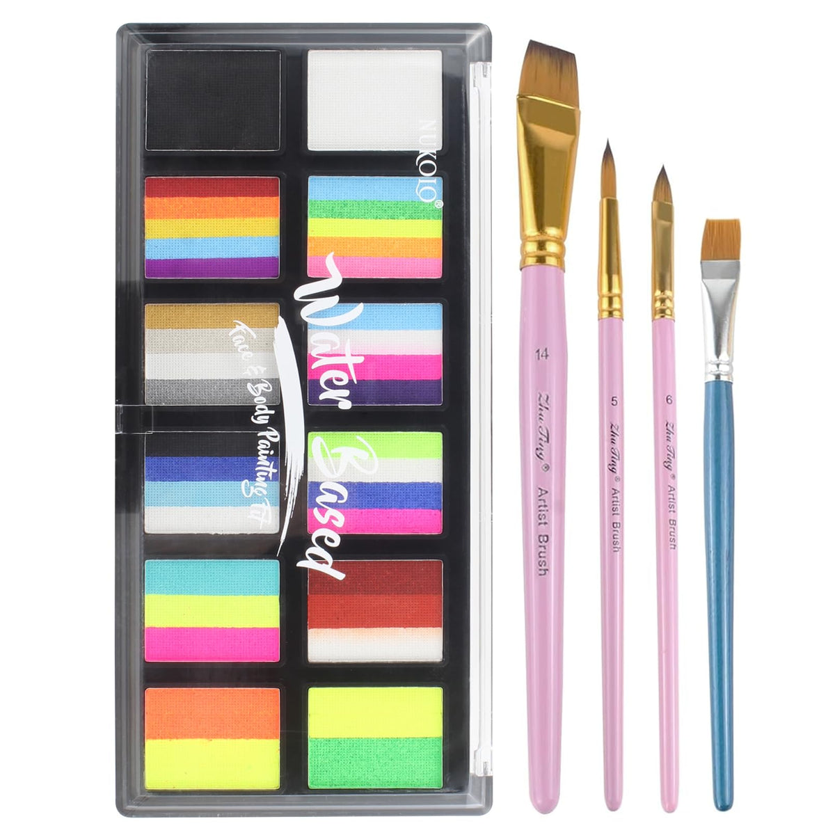 ZENTANMEI front palette showing vivid colors and included brushes for quick application