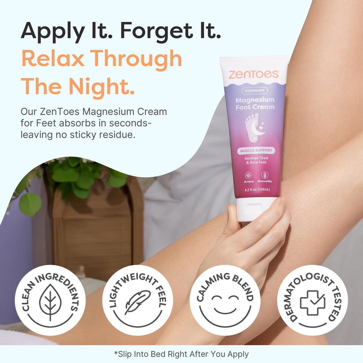ZenToes cream being applied to foot showcasing calming massage benefit