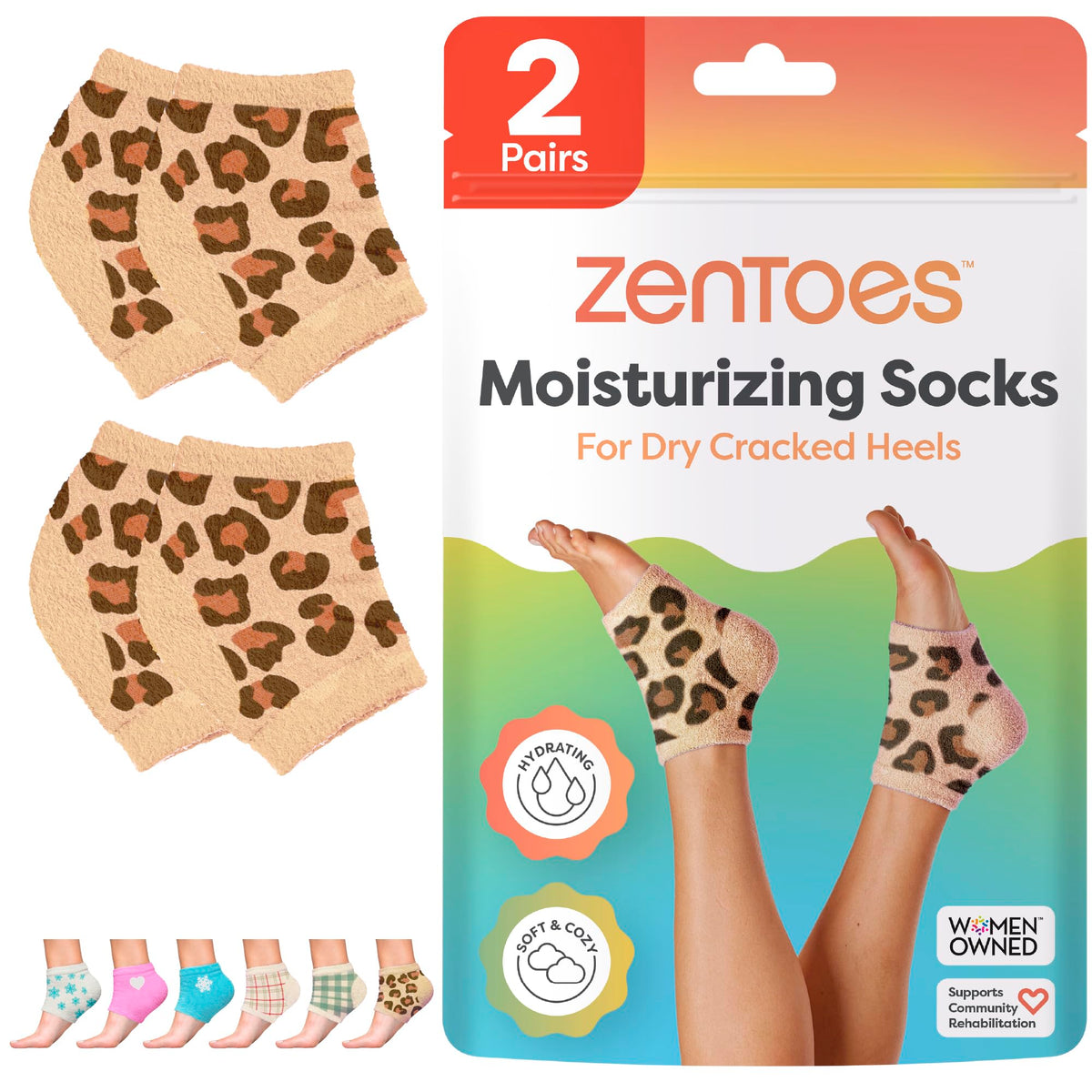 ZenToes front packaging showing cheetah pattern and benefits