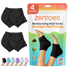 ZenToes front packaging showing fuzzy black socks and comfort benefits
