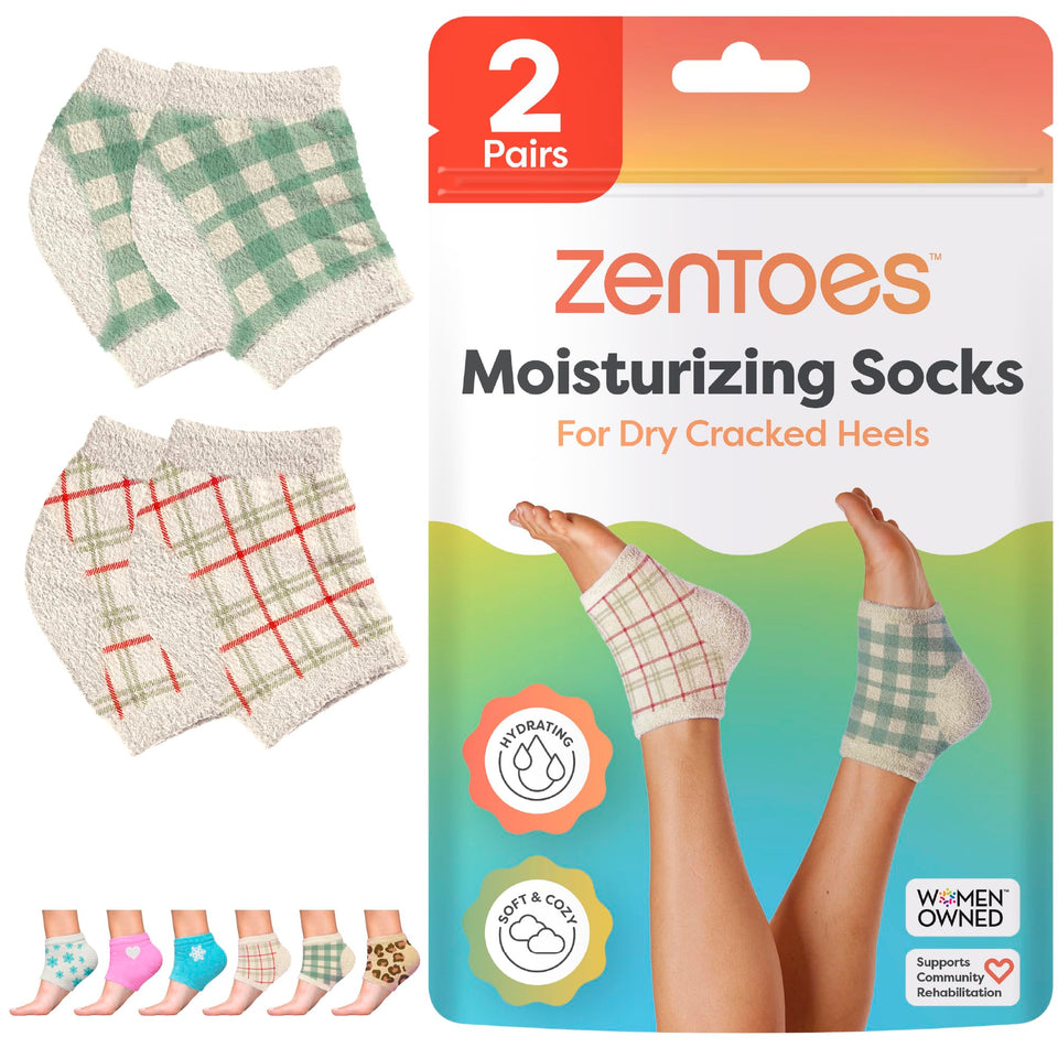 ZenToes front packaging showing green gingham and benefits