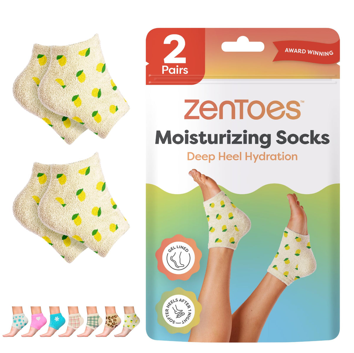 ZenToes front packaging showing lemon pattern and product benefit