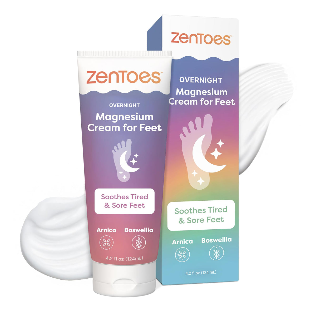 ZenToes front tube showing brand and soothing magnesium foot cream benefits