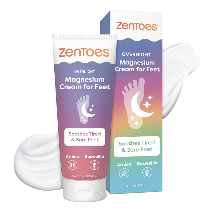 ZenToes front tube showing brand and soothing magnesium foot cream benefits