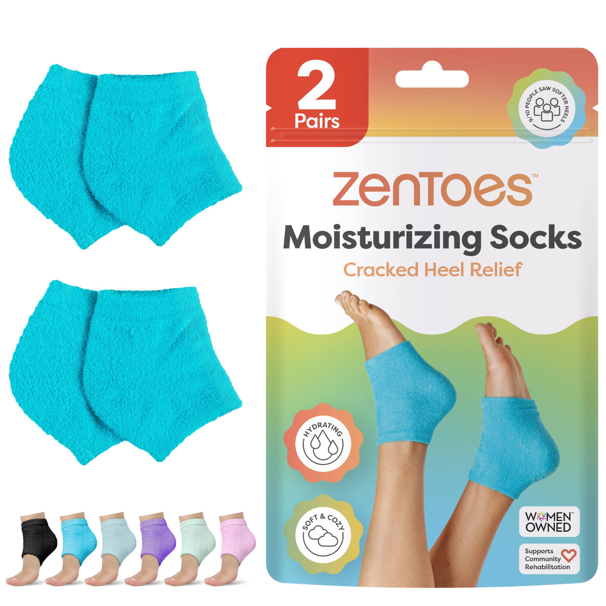 ZenToes fuzzy blue front view showing cozy exterior and fit benefits