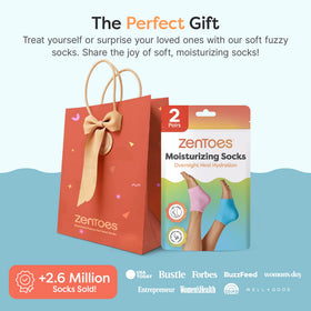 ZenToes socks styled in a gift box illustrating presentable spa-gift benefit