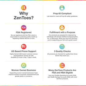 ZenToes label and ingredients panel showing vitamin E, jojoba and olive oil benefits