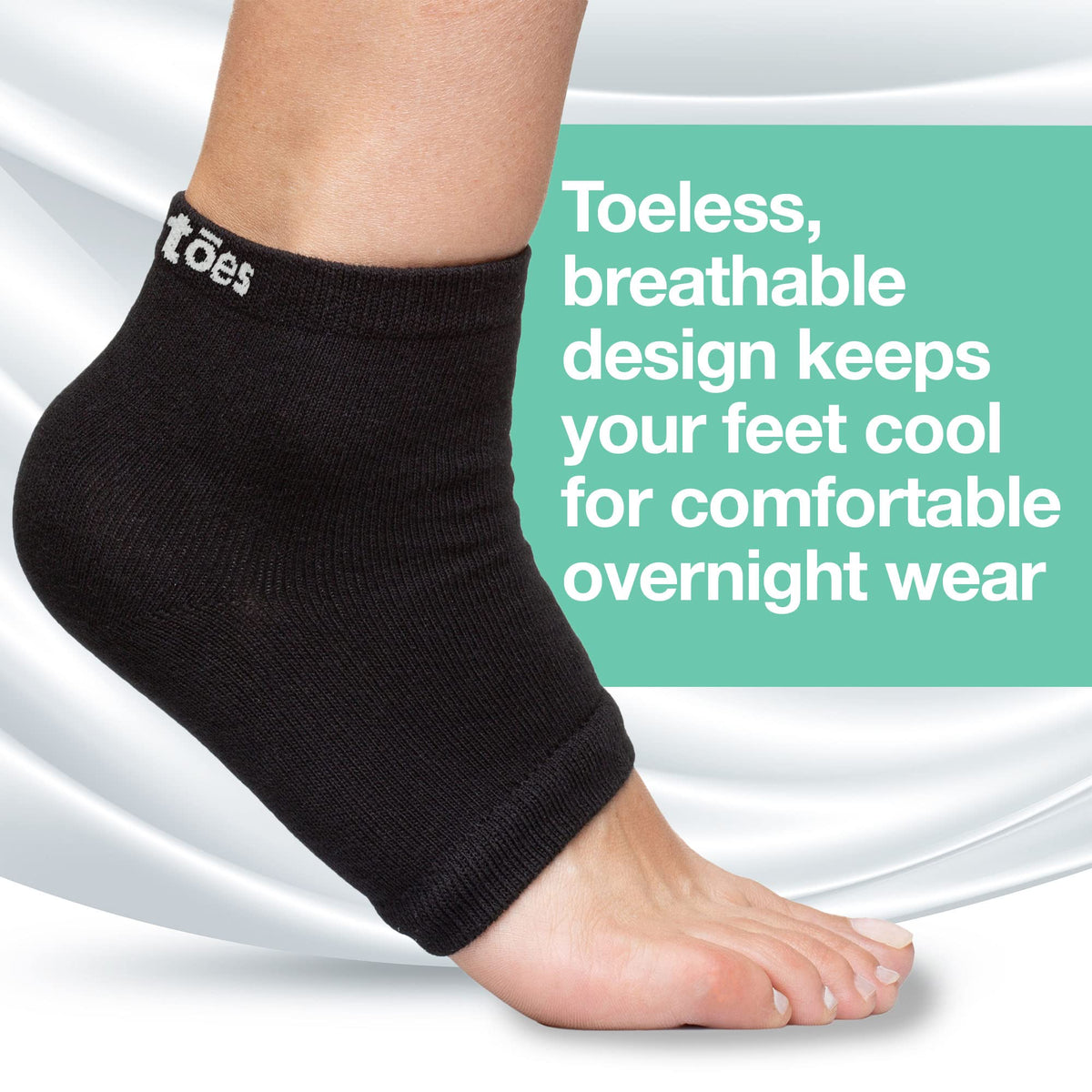 ZenToes wearer relaxing at night demonstrating comfort and heel-softening benefit