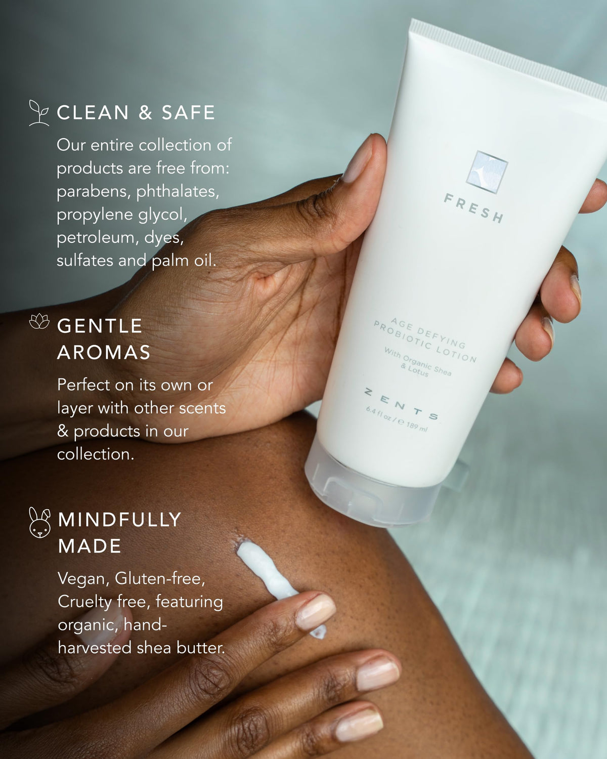 Zents bottle next to ruler showing 6.4 fl oz scale for sizing clarity
