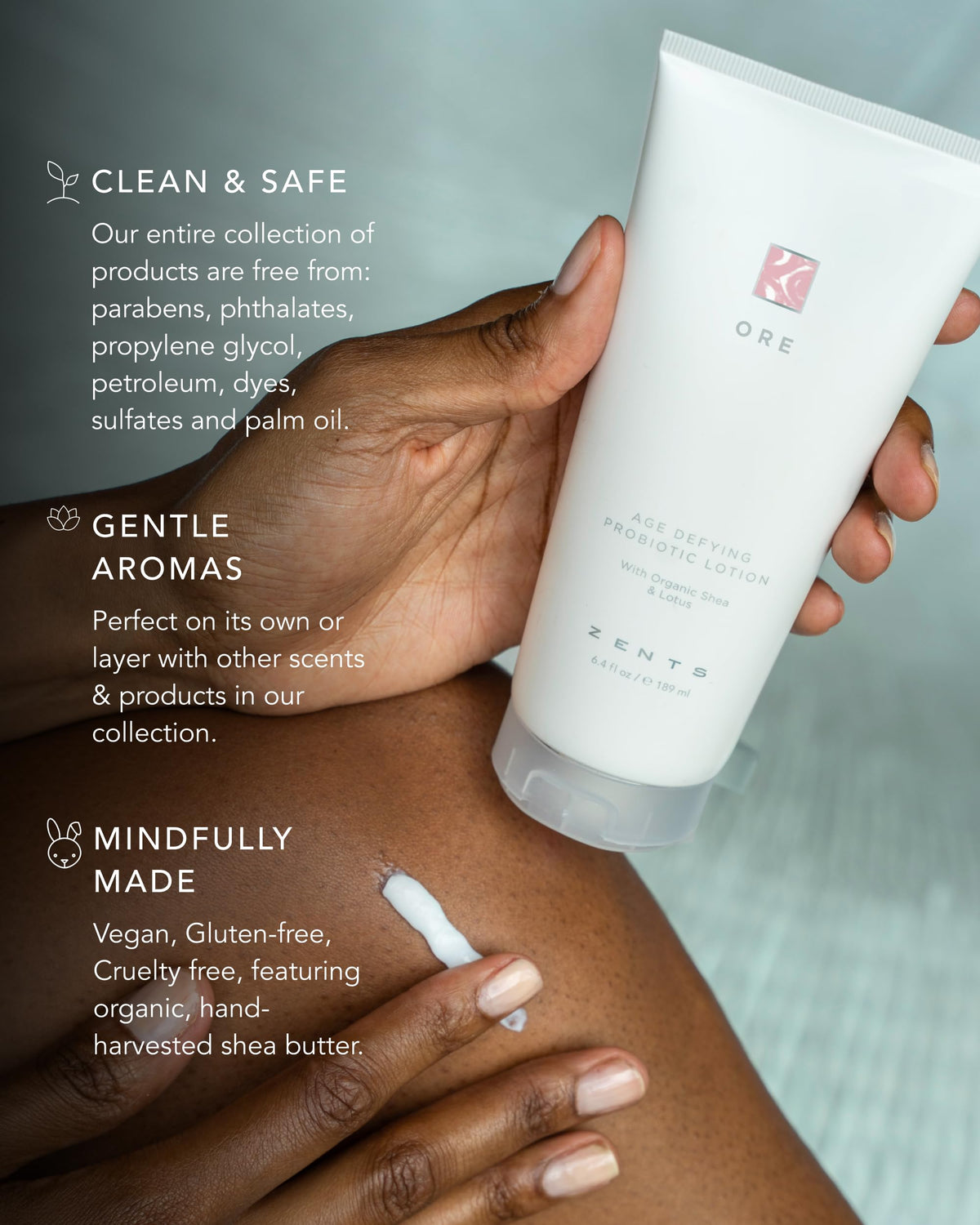 Zents bottle beside organic shea butter to show nourishing ingredients