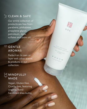 Zents bottle beside organic shea butter to show nourishing ingredients