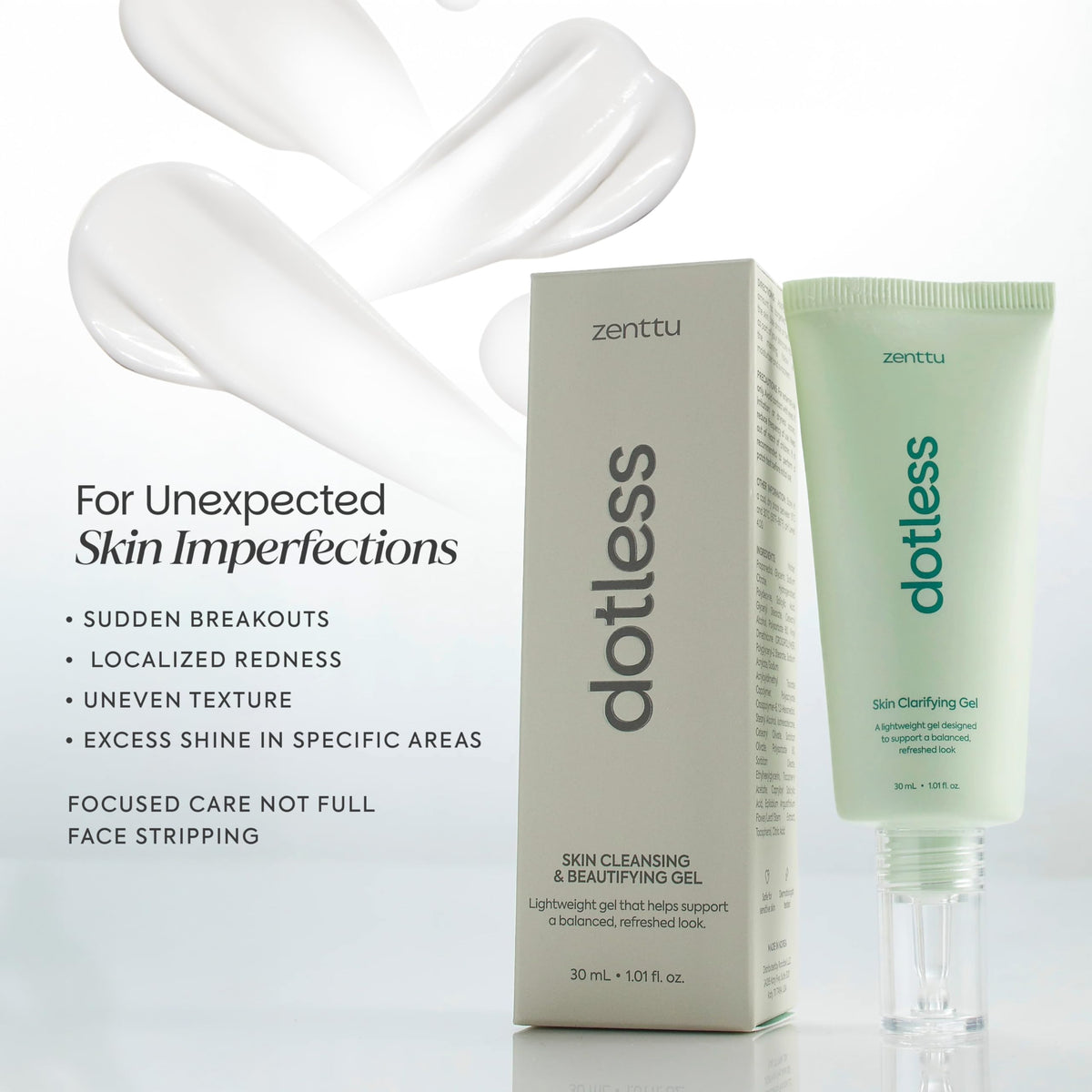 zenttu gel on skin closeup showing calming redness benefit