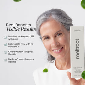 zenttu removing makeup from face demonstration showing effective SPF and foundation removal benefit
