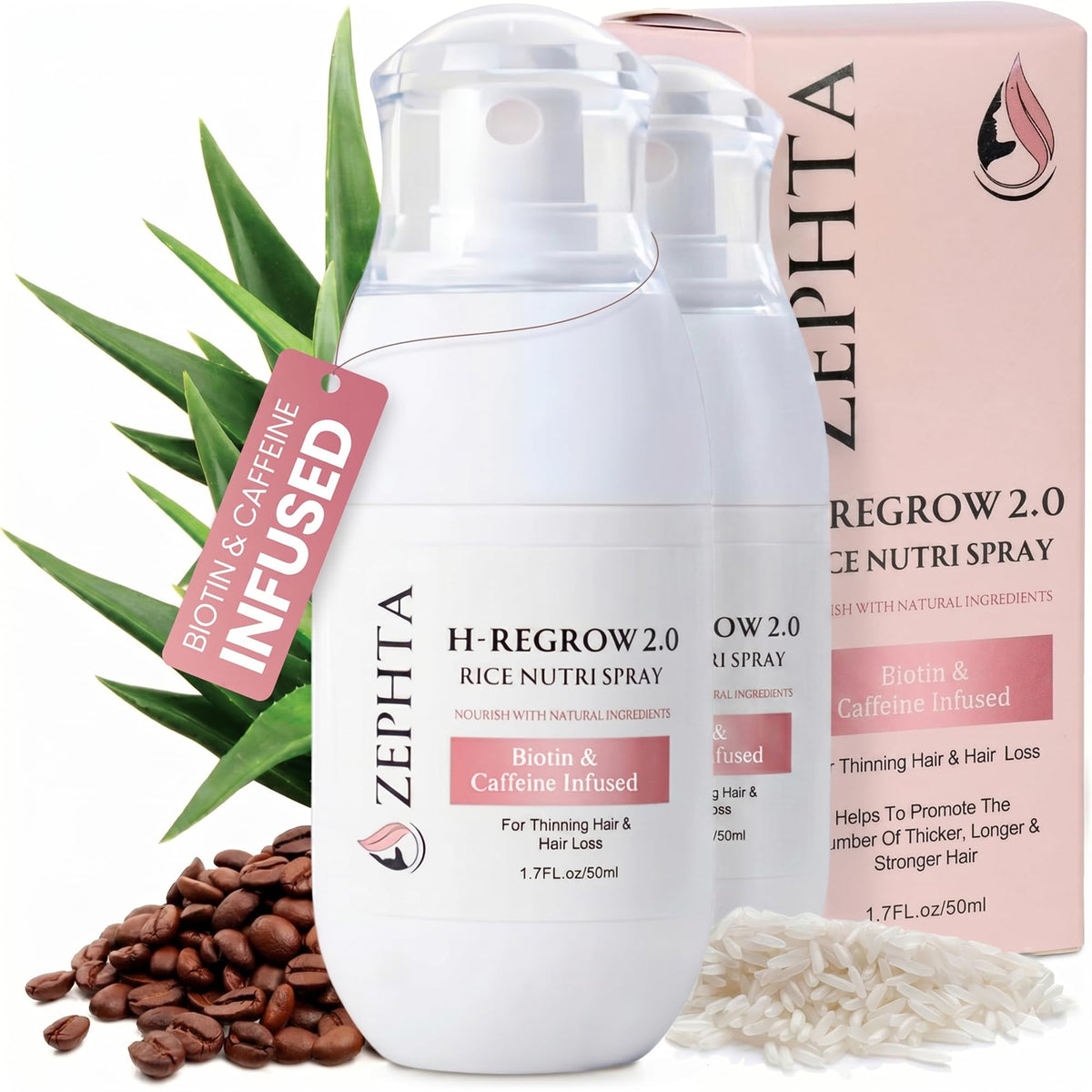 Zephta front bottle showing label and clear spray for easy use