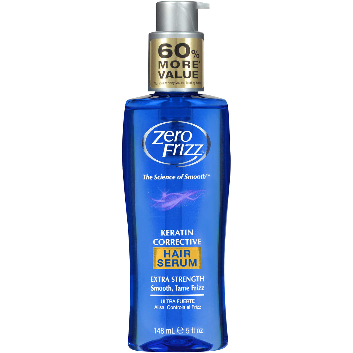 Zero Frizz bottle front view showing label and benefits for smooth hair