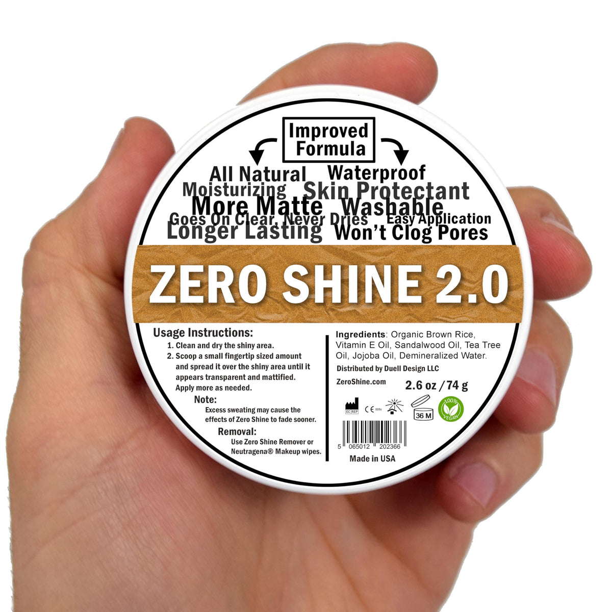 Zero Shine jar in studio lifestyle shot showing camera-ready matte result