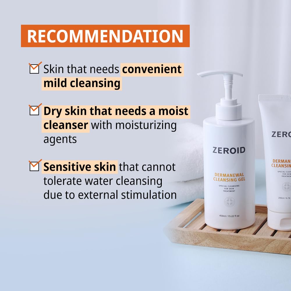 ZEROID bottle in shower use illustrating gentle cleansing for face and body