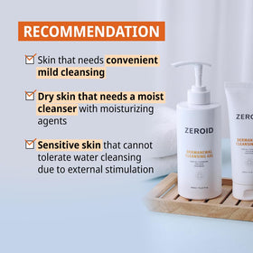 ZEROID bottle in shower use illustrating gentle cleansing for face and body