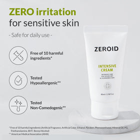 ZEROID cream spread on hand demonstrating fast-absorbing finish