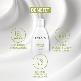 ZEROID lotion texture close-up illustrating non-greasy, rich hydration feel