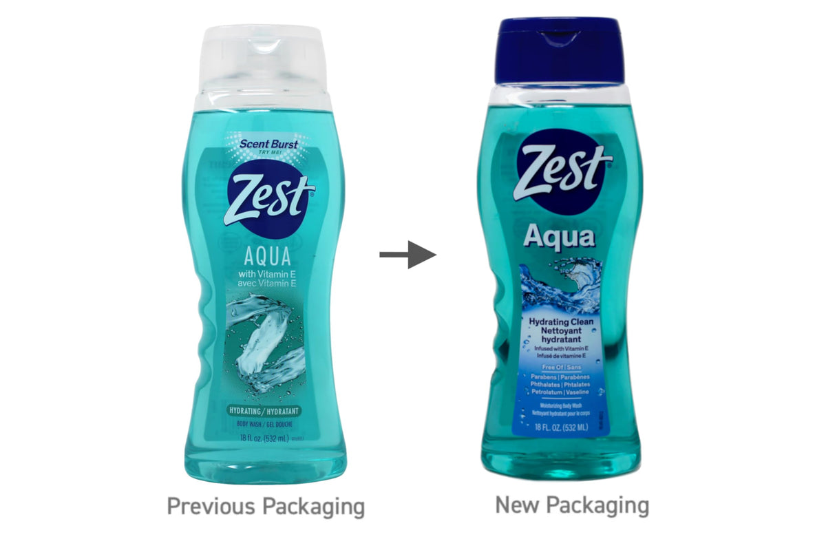 Zest body wash on bathroom shelf showing lifestyle and routine use