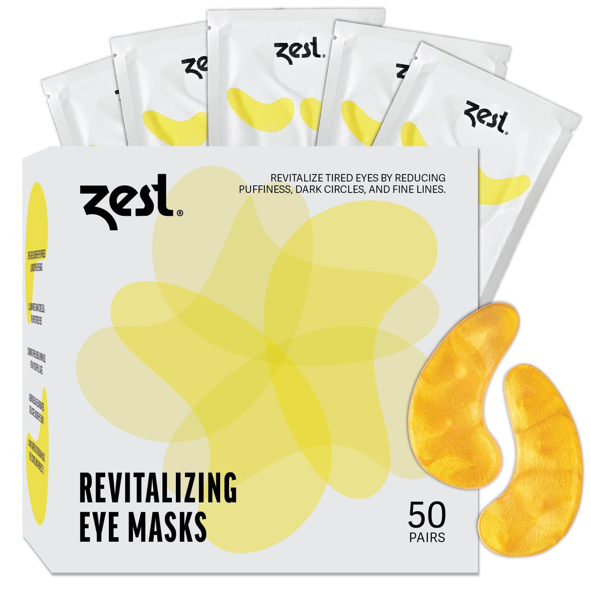 ZEST front jar showing gold label and 50 pairs, highlights premium packaging