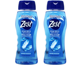 Zest ocean breeze front packaging showing two 18 oz bottles and clear label benefits