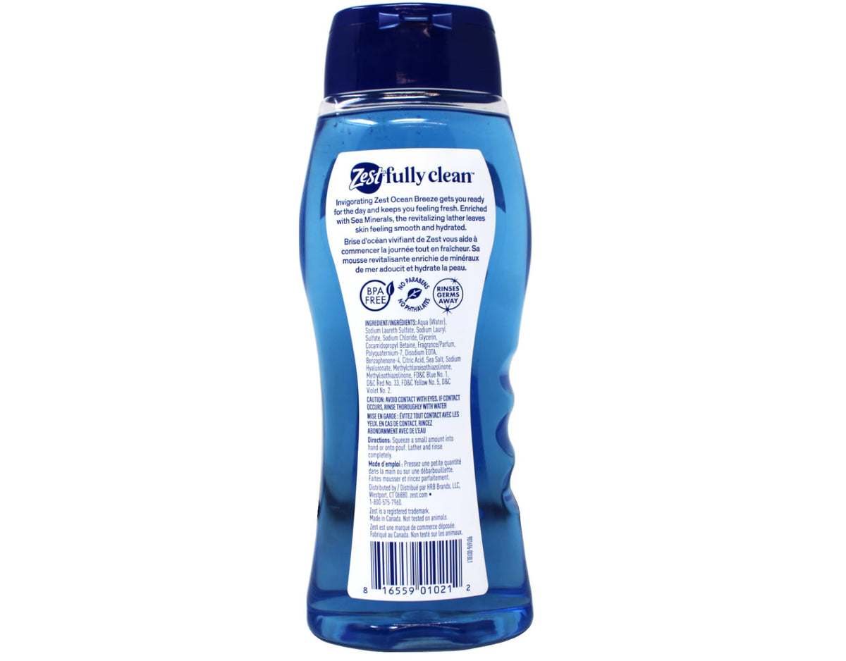 Zest ocean breeze in shower lifestyle bottle by sink conveying fresh post‑shower scent