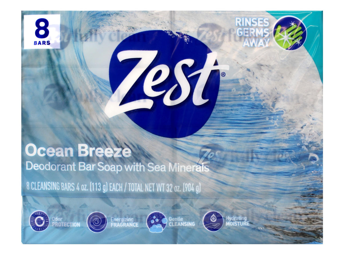 Zest bar placed in shower scene evoking refreshing invigorating scent
