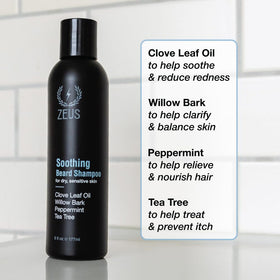 ZEUS shampoo texture close-up showing creamy lather and gentle cleansing benefit