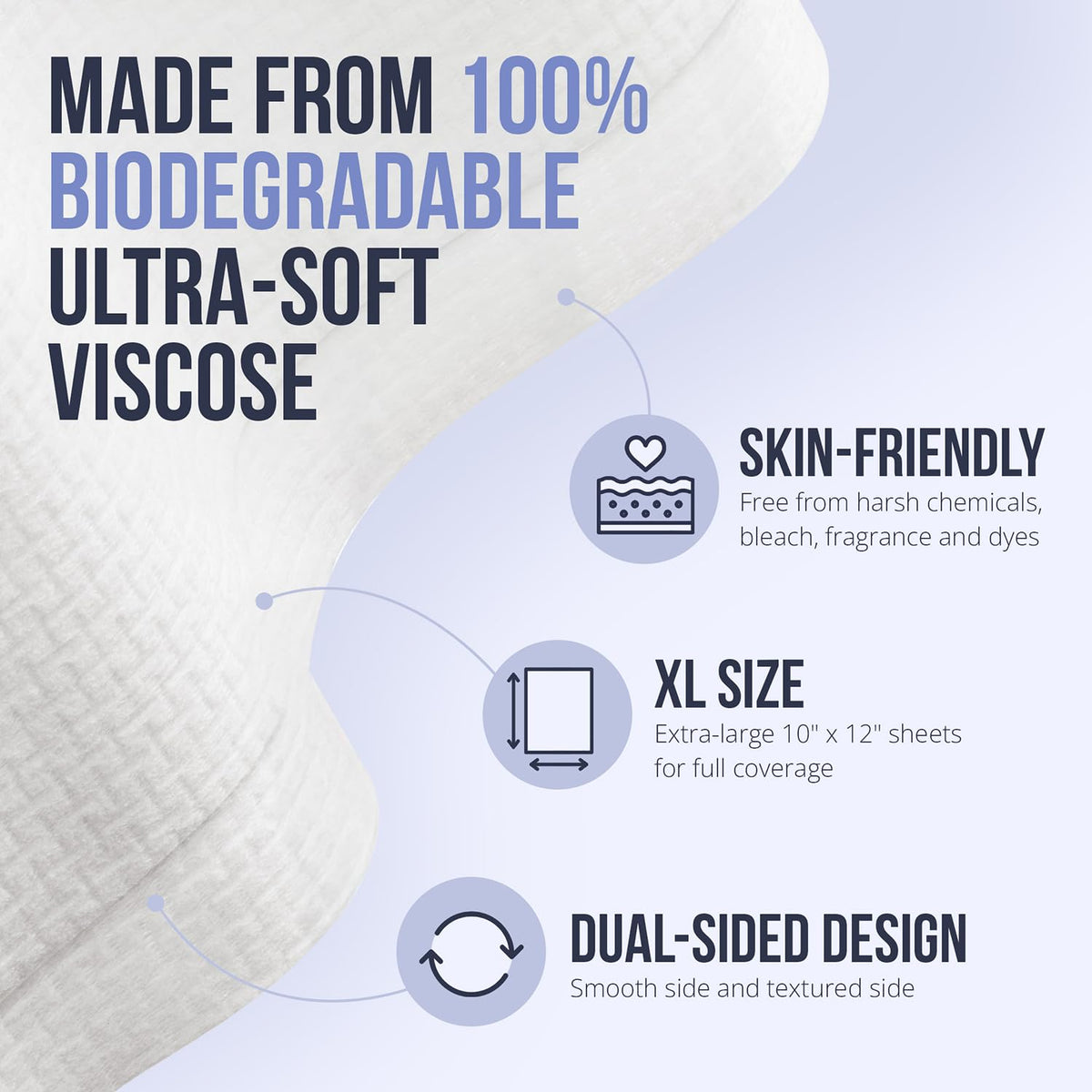 Zev towel held in hand demonstrating 10x12 inch coverage and quick cleansing benefit