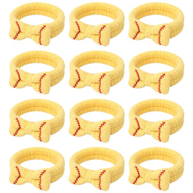 Zeyune front view of softball headband set showing bright yellow pattern and bows, boosts team look