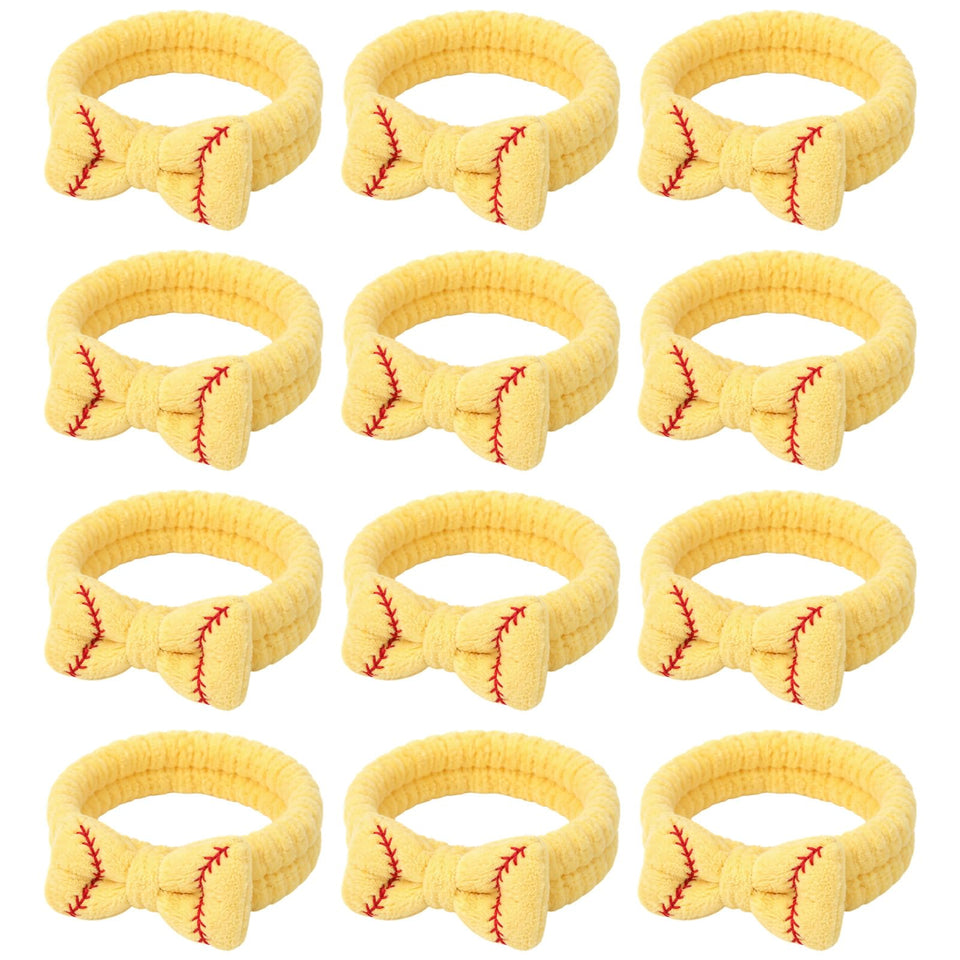 Zeyune front view of softball headband set showing bright yellow pattern and bows, boosts team look