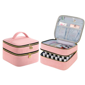 ZFZGFRCS front view of pink organizer showing compact carry case and secure closure for travel