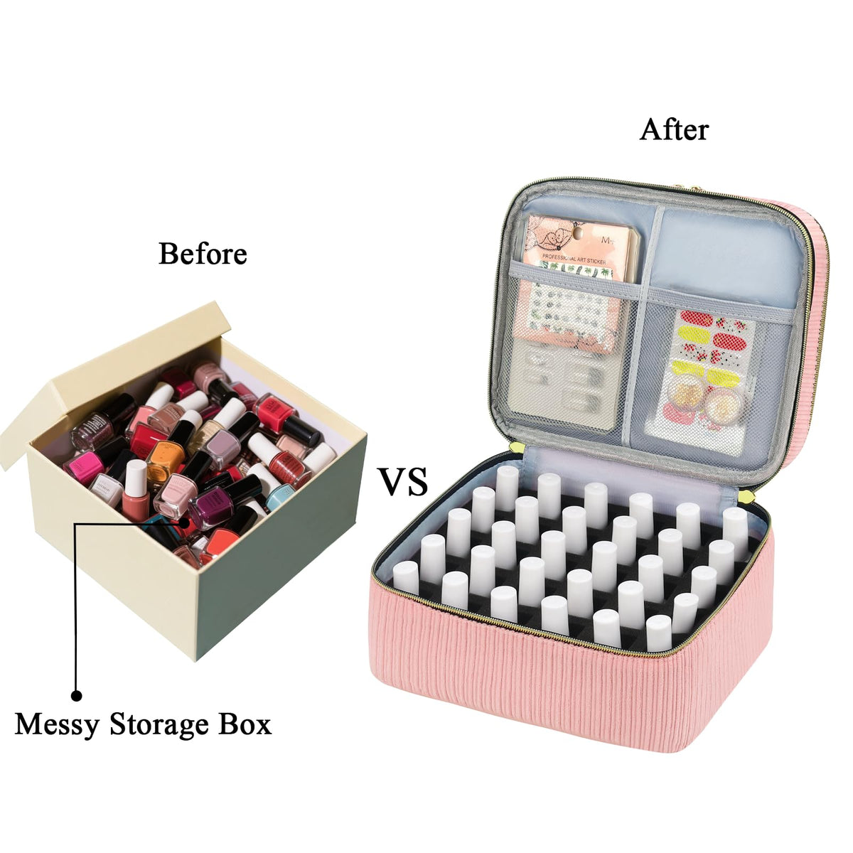 ZFZGFRCS pink case packed in a suitcase demonstrating portable manicure kit convenience