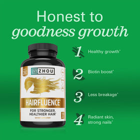 ZHOU Hairfluence ingredient layout showing key nutrients and clarity