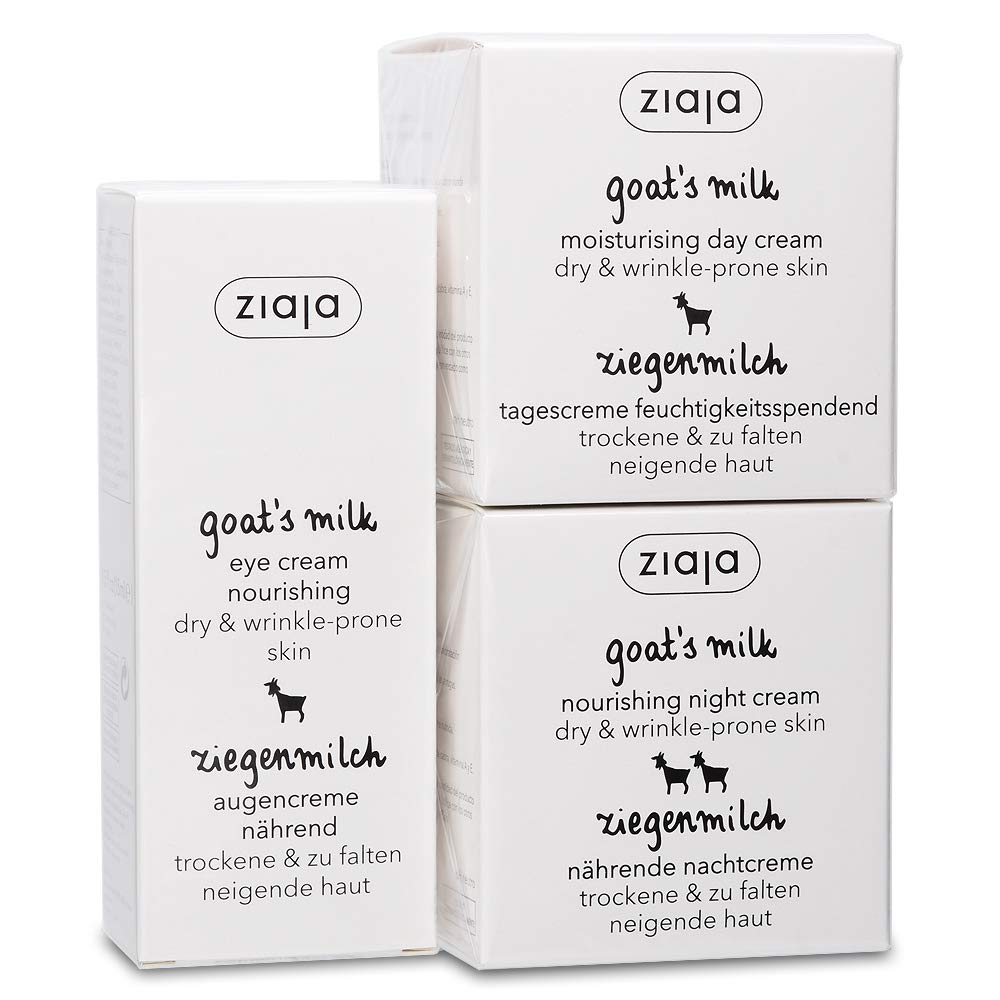 Ziaja Goat's Milk bundle front packaging showing three cream tubes and clear labeling for easy selection