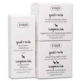 Ziaja Goat's Milk bundle front packaging showing three cream tubes and clear labeling for easy selection