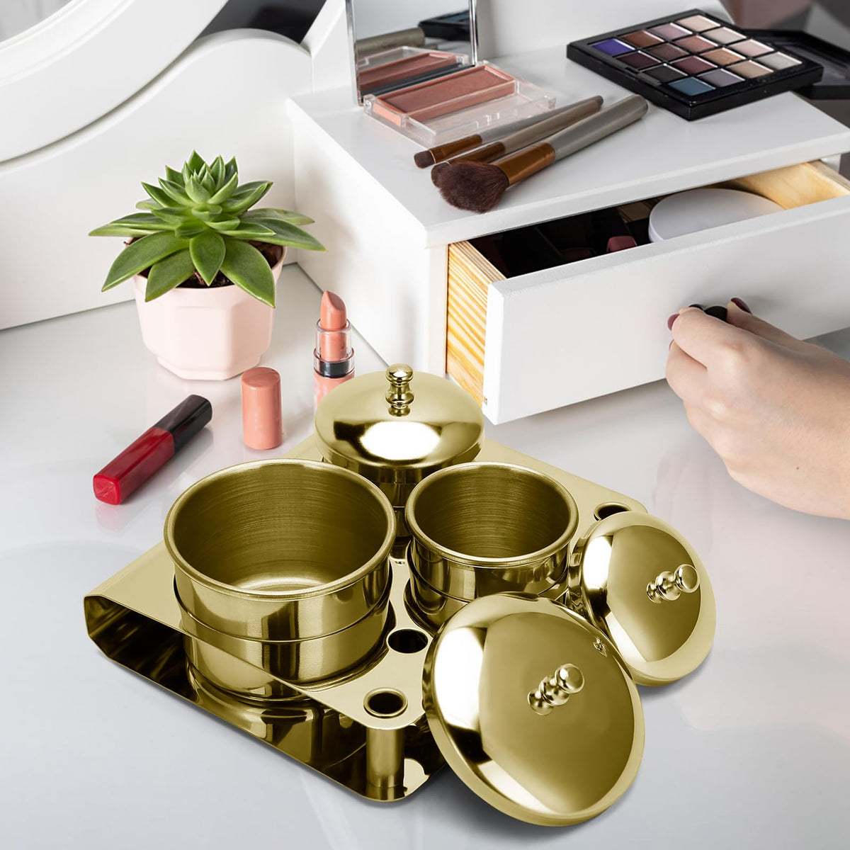 ZIBARBER cups placed on a salon workstation for organized client service
