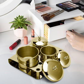 ZIBARBER cups placed on a salon workstation for organized client service