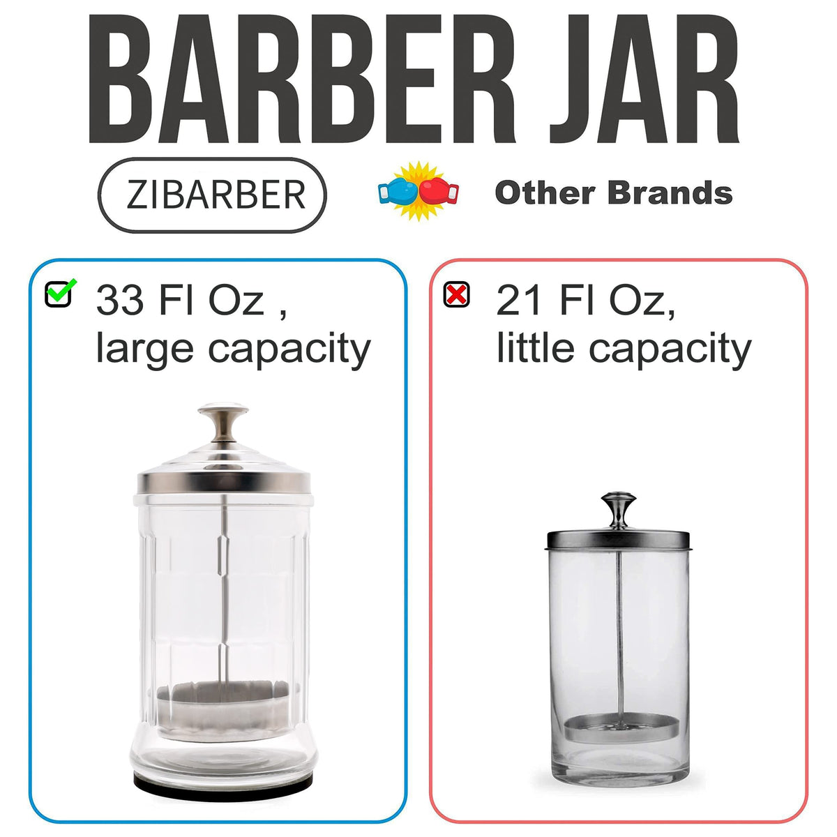 ZIBARBER jar beside ruler showing 7.9" height and 3.8" width