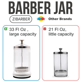 ZIBARBER jar beside ruler showing 7.9" height and 3.8" width