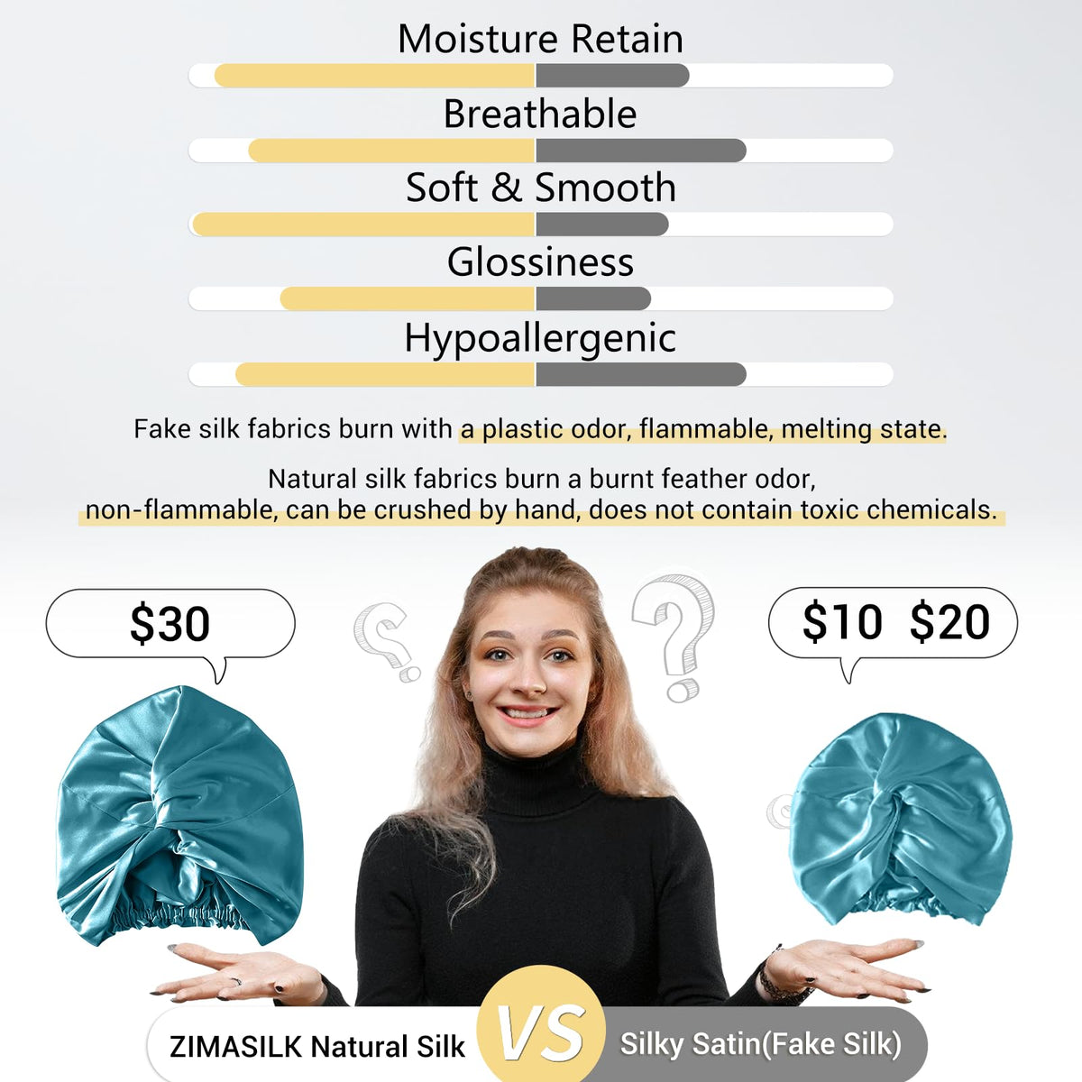 ZIMASILK bonnet adjustable elastic detail for secure comfortable fit benefit