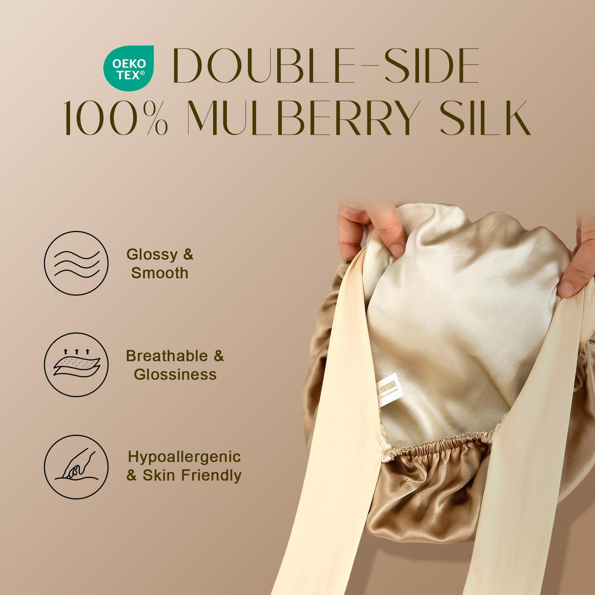 ZIMASILK close-up of double-layer silk highlighting soft protective texture benefit